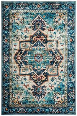 2x3 Foyer Area Rug for Door Way,Gemstone Blue Washable Floor Mats,Low Pile Small Space Thin Carpet for Entryway,Mini Entry Throw Rugs with Rubber Backing,Non-Slip Indoor Entrance Dog Door Mat