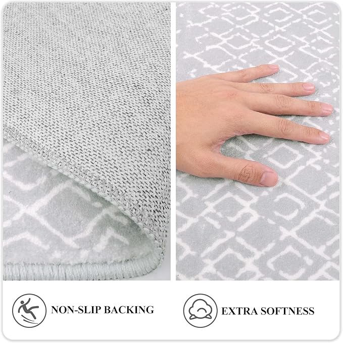 Lahome Moroccan Rugs for Entryway 2x3 Small Non-Slip Kitchen Rug Throw Lightweight Area Rugs for Bedroom Gray Vintage Print Distressed Bath Mat Floor Indoor Doormat Carpet for Laundry Living Room