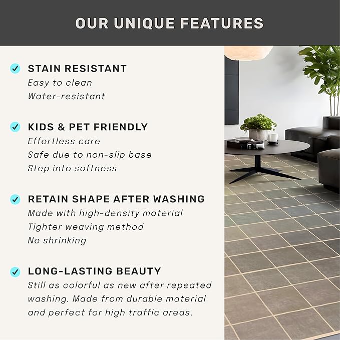 Washable Pet Friendly Entryway Rug 2x3, Neutral Small Throw Rug for Kitchen, Door Mat Indoor Entrance, Ombre Grey & Beige, Washable Textured Backing Non Slip Low Pile, Midcentury Black