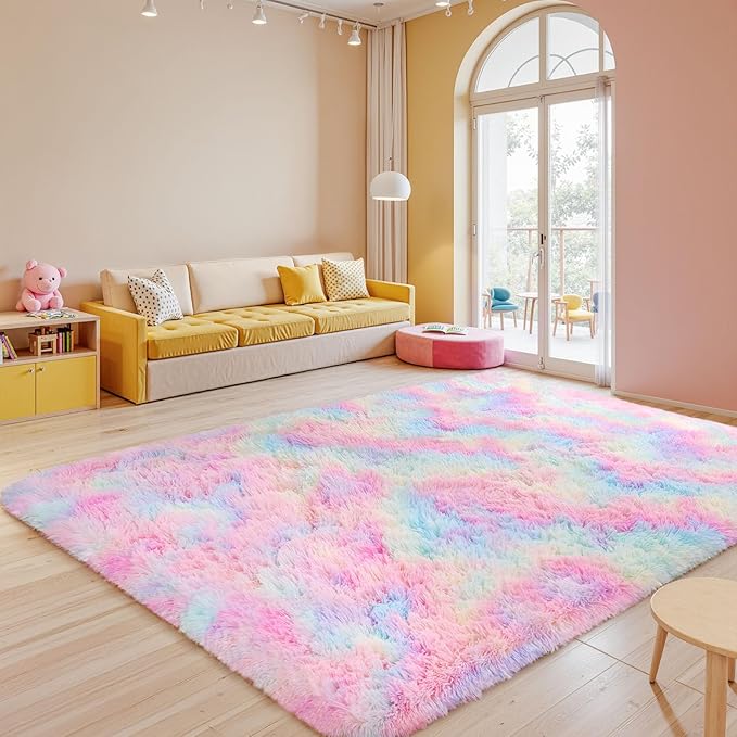 Sour Lemon 8x10 Area Rugs for Bedroom, Living Room Fluffy Rug, Large Area Rug Shag Shaggy Carpet Soft Plush Furry Bedside Rugs, Machine Washable Area Rugs for Kids Girls Boys Home Decor Anti Slip