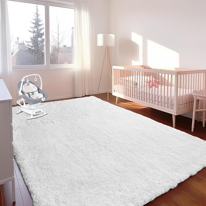 Sour Lemon Area Rugs 9x12 Living Room, White Large Area Rug Shag Shaggy Carpet Soft Plush Furry Bedside Rug, Machine Washable Area Rugs for Bedroom Kids Girls Boys Home Decor Anti Slip