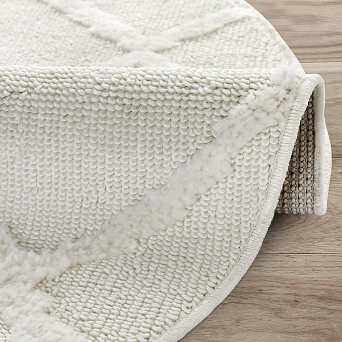 Antep Rugs Palafito 5x5 Geometric Shag Diamond High-Low Pile Textured Indoor Area Rug (White, 5'3" Round)