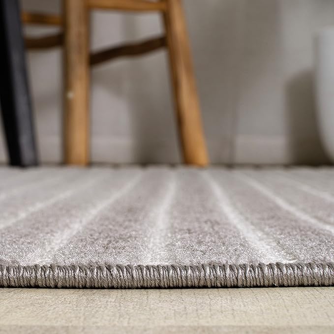 JONATHAN Y Aarhus High-Low Striped Indoor/Outdoor Runner Rug 2x8, Gray/Ivory, Minimalist Geometric, Classic, Farmhouse, Cottage, Minimalist, Bedroom, Kitchen, Living Room, Non Shedding (SCN102D-28)