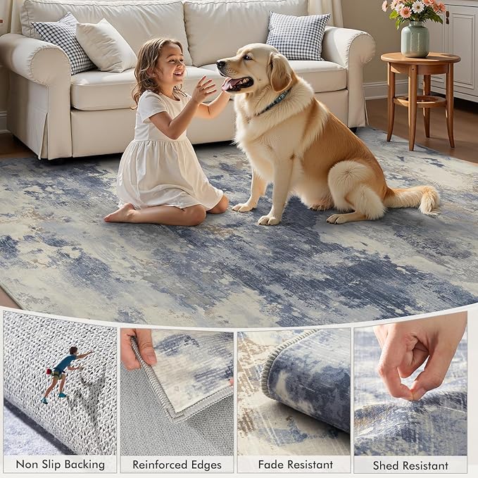 9x12 Large Area Rugs for Living Room Rug-Carpet Modern Abstract Rugs for Bedroom Dining Room Office Contemporary Blue Brown Rug