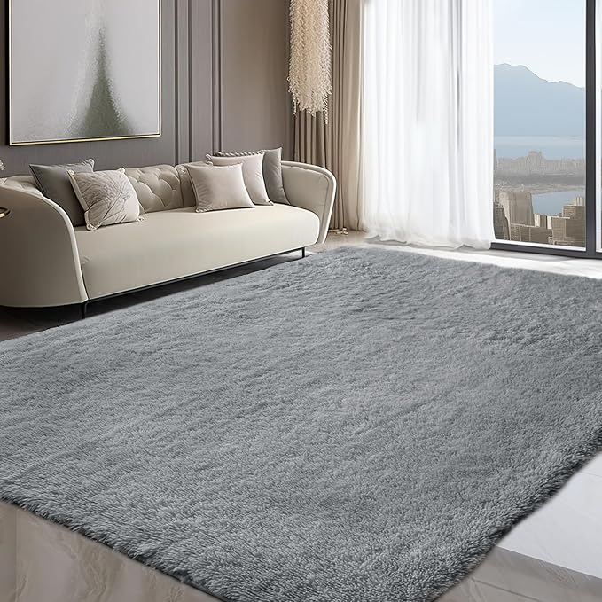 Sour Lemon Area Rugs 9x12 Living Room, Grey Large Area Rug Shag Shaggy Carpet Soft Plush Furry Bedside Rug, Machine Washable Area Rugs for Bedroom Kids Girls Boys Home Decor Anti Slip
