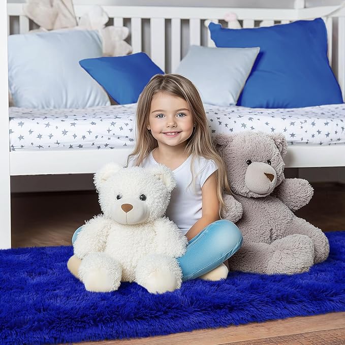 Blue Runner Rug for Hallway, Bedroom Bedside Plush Rugs, Non Slip Fluffy Shaggy Carpet for Kids Home Decor, Dorm Nursery 2x6 Ft