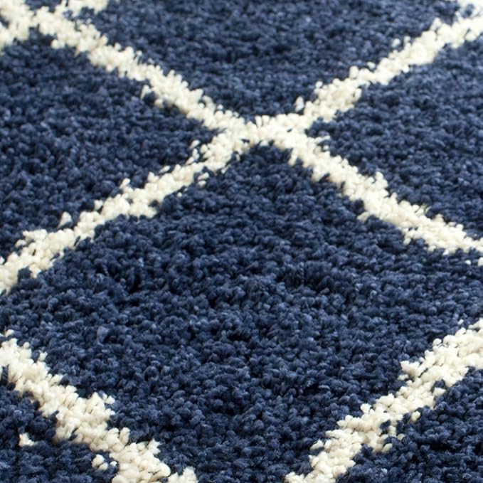 SAFAVIEH Area Rug 8x10 - Hudson Shag Collection - Large - Navy & Ivory, Trellis Pattern, Non-Shedding & Easy Cleaning, Ultra Plush Thick Pile, Ideal for Living Room, Bedroom, Dining Space (SGH281C)