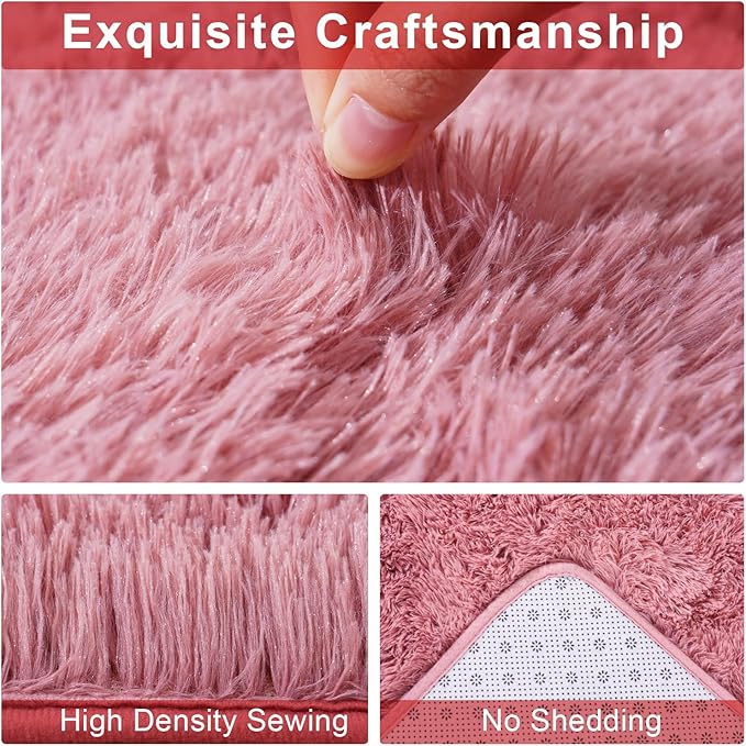 8x10Ft Ultra Soft Shag Area Rug for Living Room, Fluffy Carpet for Bedroom, Plush Modern Floor Rug for Home Decor, Blush