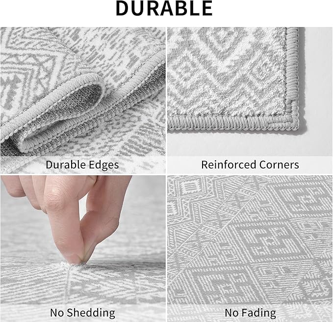 Area Rug for Living Room Neutral Rug 9x12 Machine Washable Rugs Thin Soft Carpet for Bedroom Dining Room Modern Moroccan Farmhouse Nursery Office Home House Large Grey