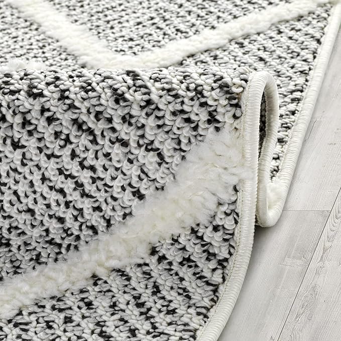 Antep Rugs Palafito 5x7 Geometric Shag Diamond High-Low Pile Textured Indoor Area Rug (Gray, 5'3" x 7'6")