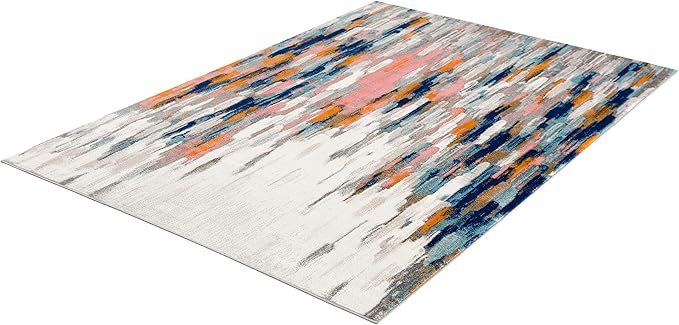 Abani Rugs Orange & Blue Contemporary Abstract Area Rug Contemporary Style, Porto Collection | Turkish Made Superior Comfort & Construction | Stain Shedding Resistant (2'x3', Orange,Blue)