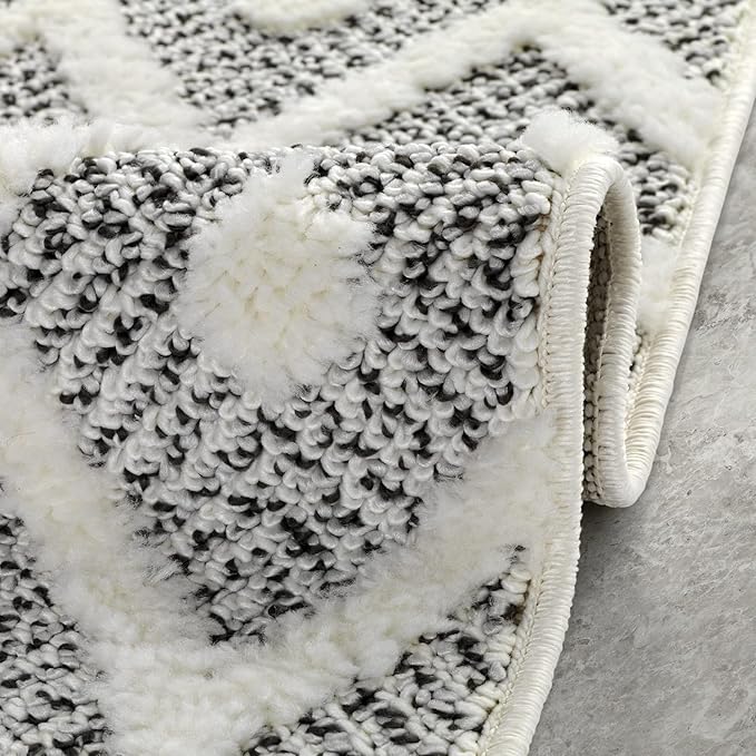 Antep Rugs Palafito 2x5 Geometric Shag Diamond High-Low Pile Textured Indoor Area Rug (Gray, 2' x 5')