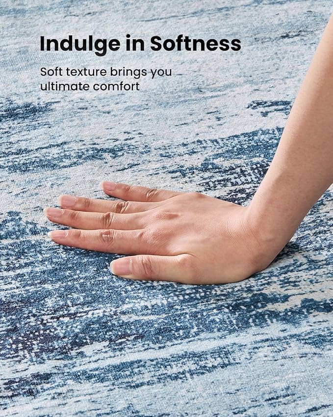 AMADA HOMEFURNISHING 9x12 Large Area Rug, Modern Abstract Living Room Rug with Non-Slip Backing & Short Pile, Washable Rug with Abstract Pattern for Living Room, Bedroom and Dinning Room, Blue