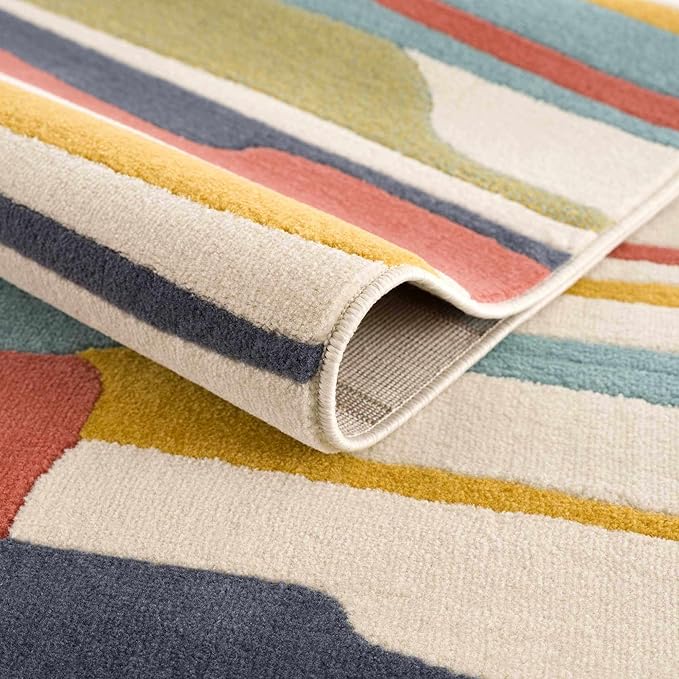 Hauteloom Aquino Modern Multicolor Small Area Rug - Contemporary Colorful Rainbow Striped Modern Rug Carpet - Door Mat - Red, Yellow, Blue, Green - 2' x 3'