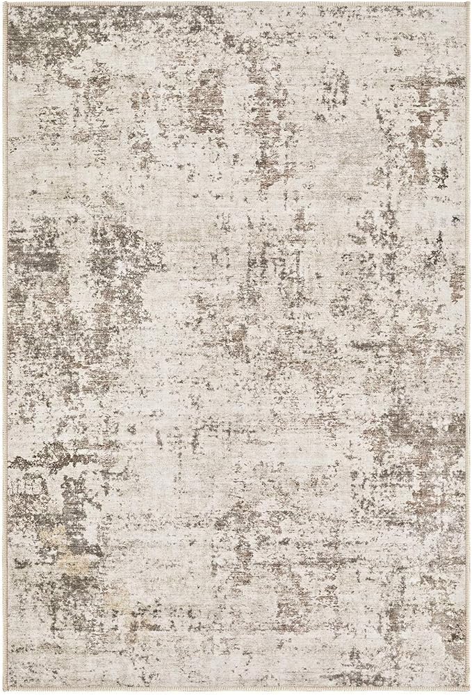 2x3 Entryway Area Rug: Washable Neutral Modern Abstract Small Rug - Non-Slip Low Pile Throw Indoor Carpet for Entrance Kitchen Front Door Mat Bathroom Entry Kids Room - Dark Brown