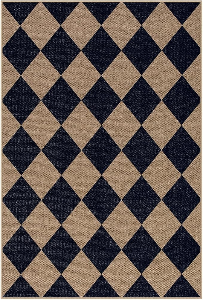 Lahome Checkered Easy Jute Kitchen Rug, 2x3 Indoor Door Mat Small Neutral Area Rug, Farmhouse Diamond Non Slip Non Shedding Lightweight Floor Carpet for Entry Porch