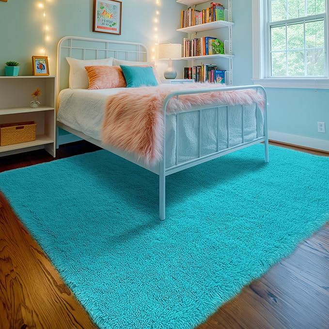 Sour Lemon 8x10 Area Rugs for Bedroom, Living Room Fluffy Rug, Large Area Rug Shag Shaggy Carpet Soft Plush Furry Bedside Rugs, Machine Washable Area Rugs for Kids Girls Boys Home Decor Anti Slip