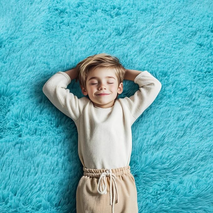 8x10 Area Rugs for Living Room Bedroom, Large Area Rug Shaggy Carpet Soft Plush Furry Bedside Rug, Rugs for Home Decor (Teal Blue, 8 x 10)