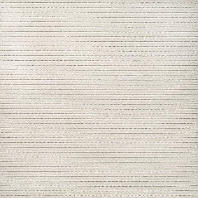 JONATHAN Y Aarhus High-Low Striped Ivory/Cream 6x6 Square Indoor/Outdoor Area Rug, Minimalist Geometric, Pet Friendly, Non-Shedding, Stain Resistant, Easy-Cleaning for Backyard, Patio (SCN102B-6SQ)