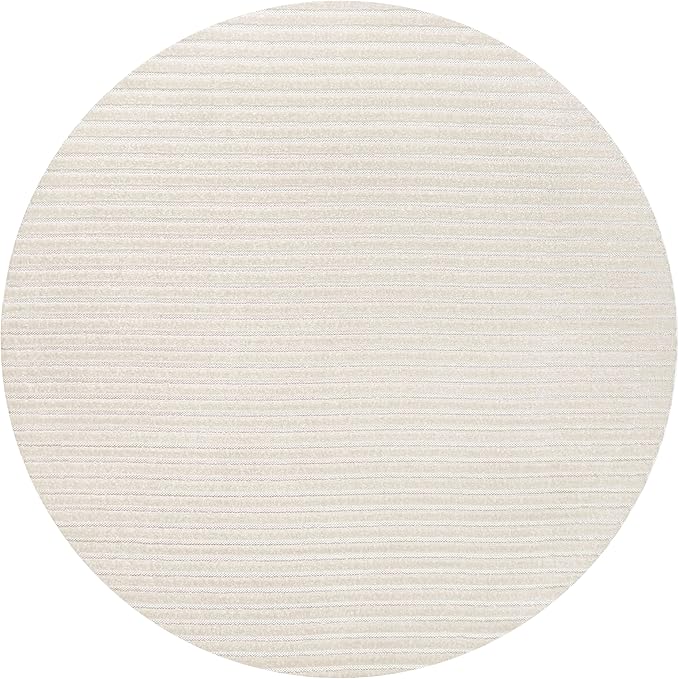 JONATHAN Y Aarhus High-Low Striped Ivory/Cream 7' Round Indoor/Outdoor Area Rug, Minimalist Geometric, Pet Friendly, Non-Shedding, Stain Resistant, Easy-Cleaning for Backyard, Patio (SCN102B-7R)