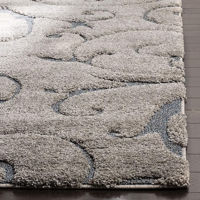 SAFAVIEH Florida Shag Collection Area Rug - 9' Square, Grey & Light Blue, Scroll Design, Non-Shedding & Easy Care, 1.2-inch Thick Ideal for High Traffic Areas in Living Room, Bedroom (SG455-1160)
