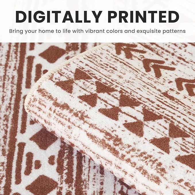 Moroccan Entryway Rugs Indoor 2x3 Rug, Brown Washable Small Area Rug Non-Slip Soft Print Vintage Distressed Geometric Low-Pile Indoor Door Mat Floor Carpet for Entrance Kitchen
