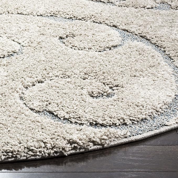 SAFAVIEH Florida Shag Collection Area Rug - 6'7" Round, Beige & Blue Grey, Scroll Design, Non-Shedding & Easy Care, 1.2-inch Thick Ideal for High Traffic Areas in Living Room, Bedroom (SG455-1155)