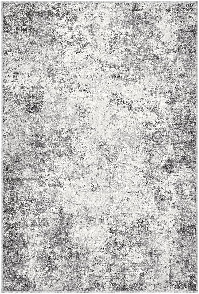 2x3 Entryway Area Rug: Washable Neutral Modern Abstract Small Rug - Non-Slip Low Pile Throw Indoor Carpet for Entrance Kitchen Front Door Mat Bathroom Entry Kids Room - Grey