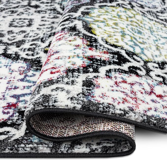 Home Dynamix Boho Celeste Transitional Damask Area Rug, Black/Pink, 5'2"x7'2"