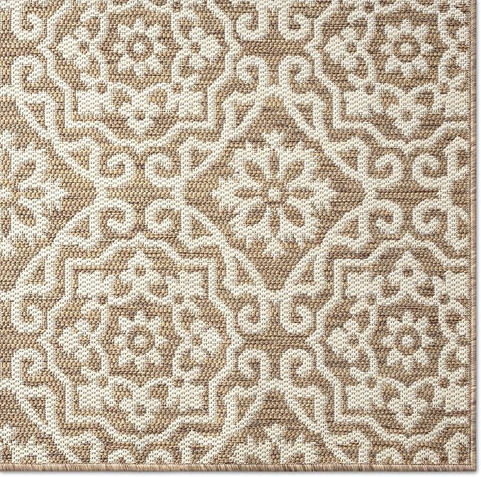 Nicole Miller New York Patio Country Julia Transitional Geometric Indoor/Outdoor Area Rug, Brown/Beige, 5'2"x7'2"