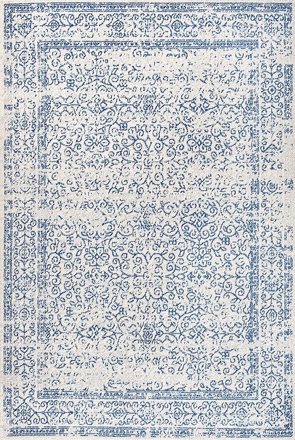 JONATHAN Y Bohemian Ferro Filigree Cream/Blue Indoor Area Rug, 5x8, Vintage, Casual, Transitional, Easy-Cleaning for Living Room, Bedroom, Kitchen, Pet Friendly, Non-Shedding (BMF108A-5)