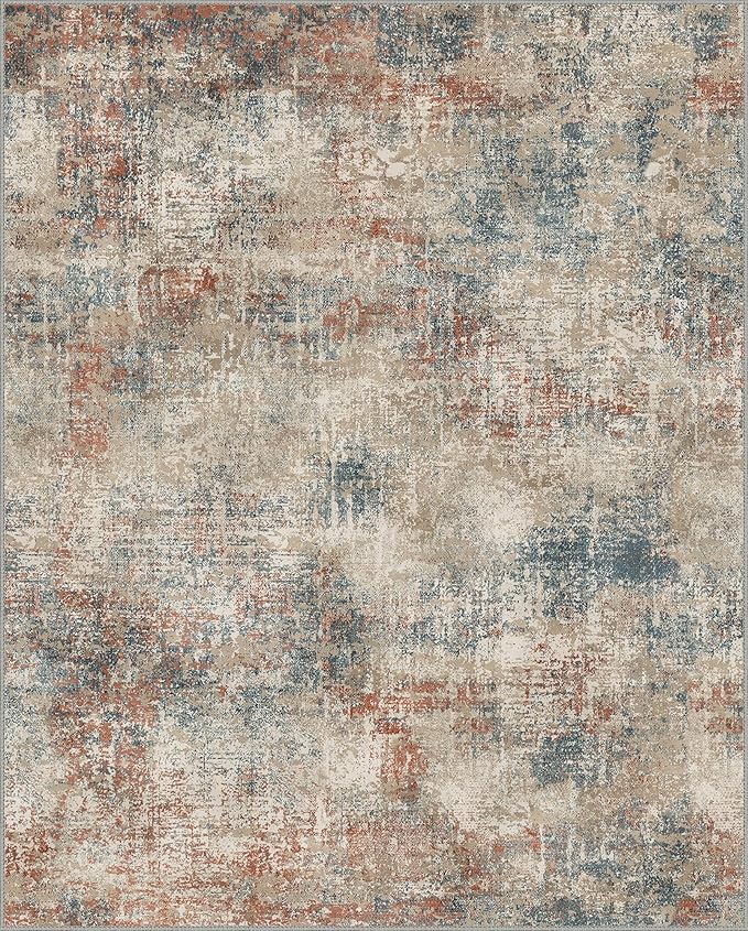 GENIMO Washable Area Rugs for Living Room, 10x14 Modern Non Slip Rugs, Low Pile Lightweight Soft Print Rug for Bedroom, Dining Room, Home Office, Multi