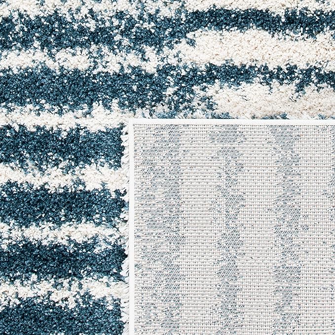 SAFAVIEH Hudson Shag Collection Area Rug - 9' x 12', Ivory & Slate Blue, Modern Abstract Design, Non-Shedding & Easy Care, 2-inch Thick Ideal for High Traffic Areas in Living Room, Bedroom (SGH298A)