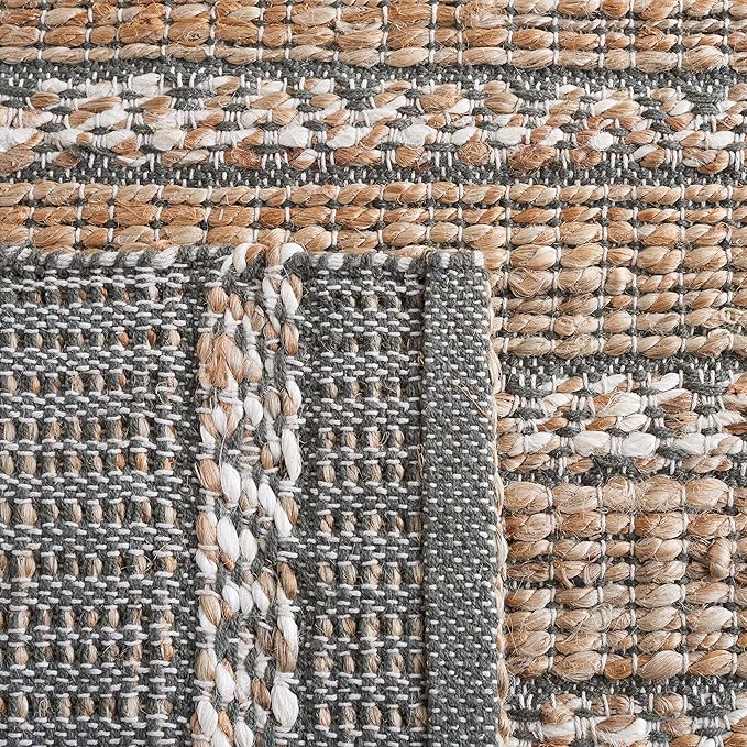 SAFAVIEH Natural Fiber Collection Area Rug - 7' Round, Olive & Natural, Handmade Flat Weave Stripe Jute & Cotton Jute, Ideal for High Traffic Areas in Living Room, Bedroom (NFB655X)