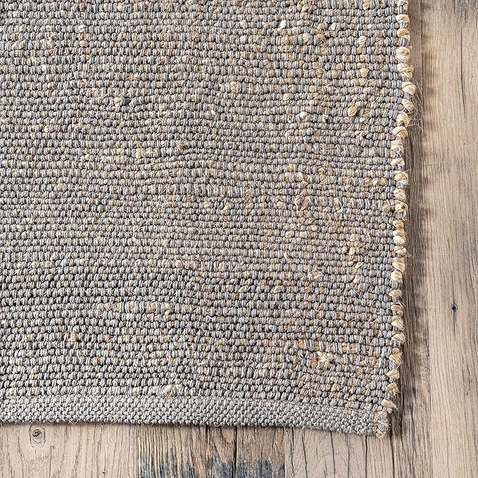 nuLOOM 10x14 Elfriede Jute & Cotton Hand Woven Area Rug, Grey, Solid Rustic Farmhouse Style, Weaved Design, Natural Fiber, For Bedroom, Living Room, Dining Room, Hallway, Office, Entryway