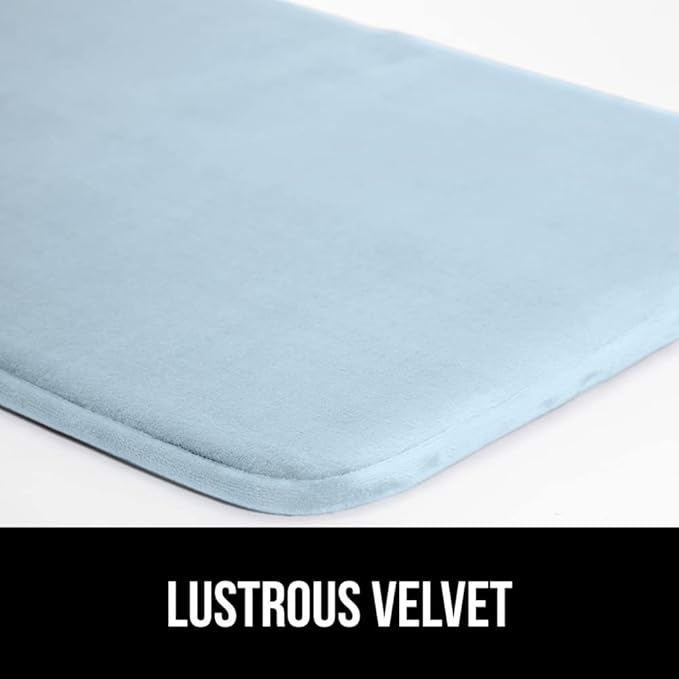 GORILLA GRIP Memory Foam Bath Rugs, Soft Absorbent Velvet Bathroom Mats, Durable Dots on Underside, Machine Washable Bathmat, Carpet Rug Room Decor for Shower Floor, 24x17 Mat, Light Blue