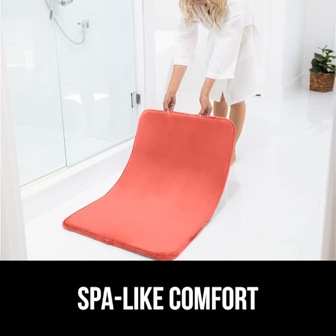 GORILLA GRIP Memory Foam Bath Mat, Soft Absorbent Velvet Bathroom Mats, Durable Dots on Underside, Machine Washable Bathmat, Carpet Rug Room Decor for Shower Tub Floor RV, 36x24 Rugs, Coral