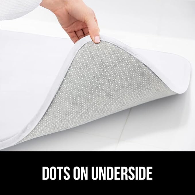 GORILLA GRIP Thick Memory Foam Bath Rugs, Soft Absorbent Velvet Bathroom Mats, Durable Dots on Underside, Machine Washable Bathmat, Carpet Rug Room Decor for Shower Floor, 24x17 Mat, White