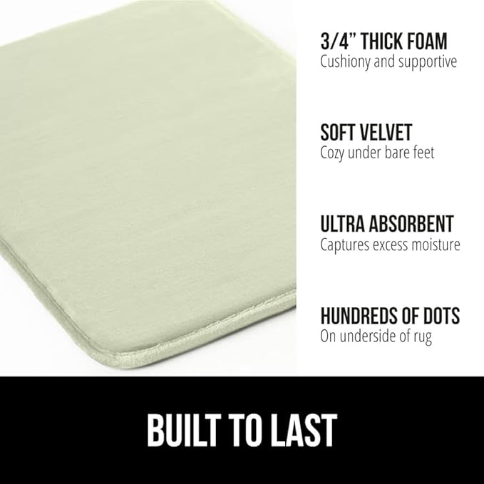 GORILLA GRIP Memory Foam Bath Mat, Soft Absorbent Velvet Bathroom Mats, Durable Dots on Underside, Machine Washable Bathmat, Carpet Rug Room Decor for Shower Tub Floor RV, 42x24 Rugs, Sage