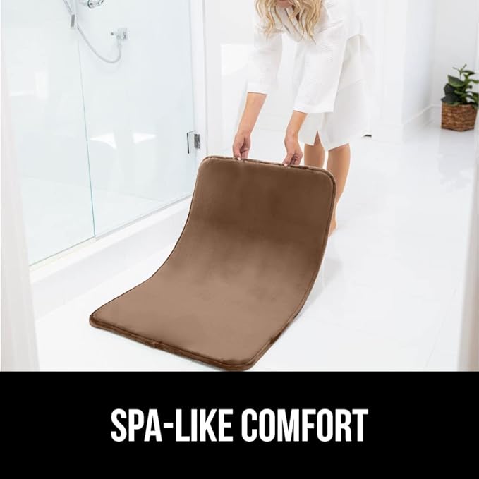 GORILLA GRIP Memory Foam Bath Mat, Soft Absorbent Velvet Bathroom Mats, Durable Dots on Underside, Machine Washable Bathmat, Carpet Rug Room Decor for Shower Tub Floor RV, 48x24 Rugs, Taupe