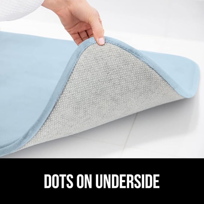 GORILLA GRIP Memory Foam Bath Rugs, Soft Absorbent Velvet Bathroom Mats, Durable Dots on Underside, Machine Washable Bathmat, Carpet Rug Room Decor for Shower Floor, 24x17 Mat, Light Blue