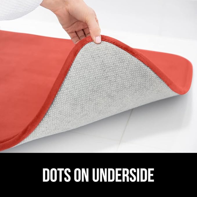 GORILLA GRIP Memory Foam Bath Mat, Soft Absorbent Velvet Bathroom Mats, Durable Dots on Underside, Machine Washable Bathmat, Carpet Rug Room Decor for Shower Tub Floor RV, 36x24 Rugs, Coral