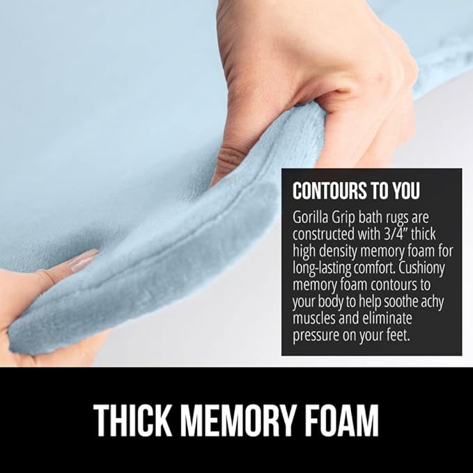GORILLA GRIP Memory Foam Bath Rugs, Soft Absorbent Velvet Bathroom Mats, Durable Dots on Underside, Machine Washable Bathmat, Carpet Rug Room Decor for Shower Floor, 24x17 Mat, Light Blue