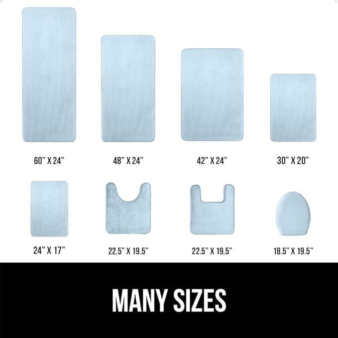 GORILLA GRIP Memory Foam Bath Rugs, Soft Absorbent Velvet Bathroom Mats, Durable Dots on Underside, Machine Washable Bathmat, Carpet Rug Room Decor for Shower Floor, 24x17 Mat, Light Blue