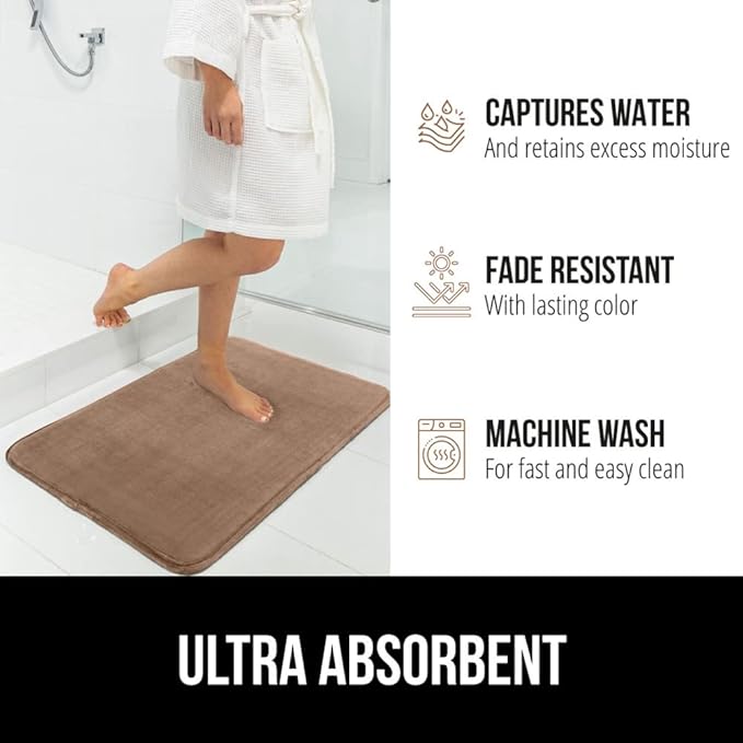 GORILLA GRIP Memory Foam Bath Mat, Soft Absorbent Velvet Bathroom Mats, Durable Dots on Underside, Machine Washable Bathmat, Carpet Rug Room Decor for Shower Tub Floor RV, 48x24 Rugs, Taupe