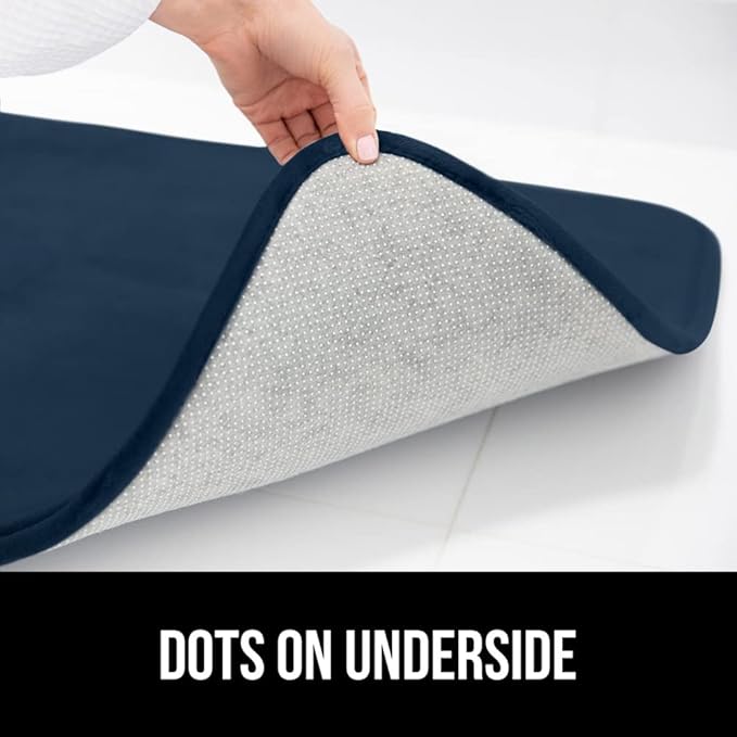 GORILLA GRIP Memory Foam Bath Rugs, Soft Absorbent Velvet Bathroom Mats, Durable Dots on Underside, Machine Washable Bathmat, Carpet Rug Room Decor for Shower Floor, 30x20 Mat, Navy Blue