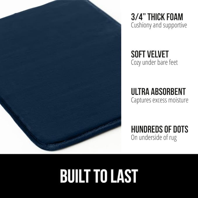GORILLA GRIP Memory Foam Bath Rugs, Soft Absorbent Velvet Bathroom Mats, Durable Dots on Underside, Machine Washable Bathmat, Carpet Rug Room Decor for Shower Floor, 30x20 Mat, Navy Blue