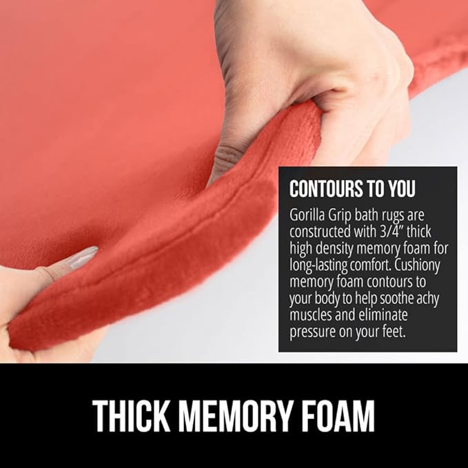GORILLA GRIP Memory Foam Bath Mat, Soft Absorbent Velvet Bathroom Mats, Durable Dots on Underside, Machine Washable Bathmat, Carpet Rug Room Decor for Shower Tub Floor RV, 36x24 Rugs, Coral