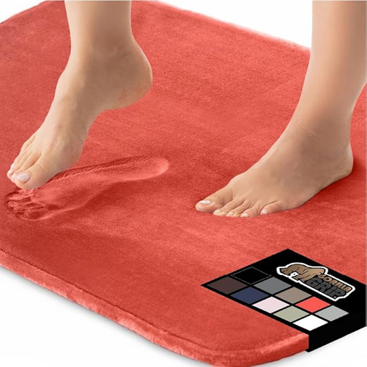 GORILLA GRIP Memory Foam Bath Mat, Soft Absorbent Velvet Bathroom Mats, Durable Dots on Underside, Machine Washable Bathmat, Carpet Rug Room Decor for Shower Tub Floor RV, 36x24 Rugs, Coral