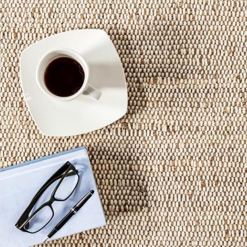 GRUHUM Jute Cotton Area Rug 3'x5'ft Rectangle Hand Woven Natural Farmhouse Rug for Living Room, Bedroom Kitchen - Rustic Vintage Bohemian Eco-Friendly Home Décor 3x5ft Doormat Natural